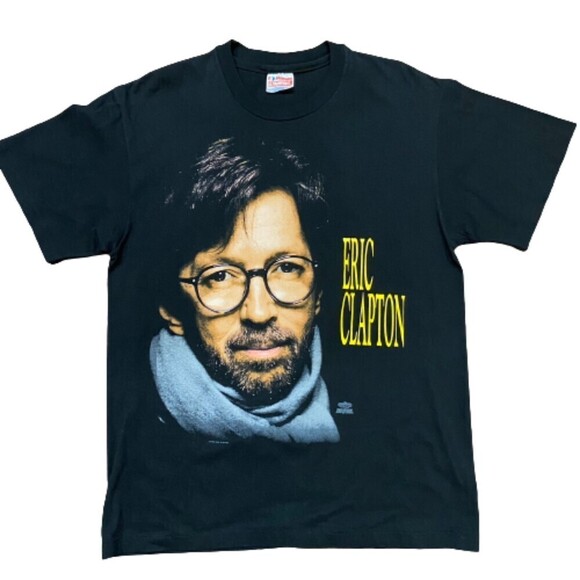 Eric Clapton 1992 US Tour Rock Band Tee Black Yellow Cotton Men's Size Large - Picture 1 of 9